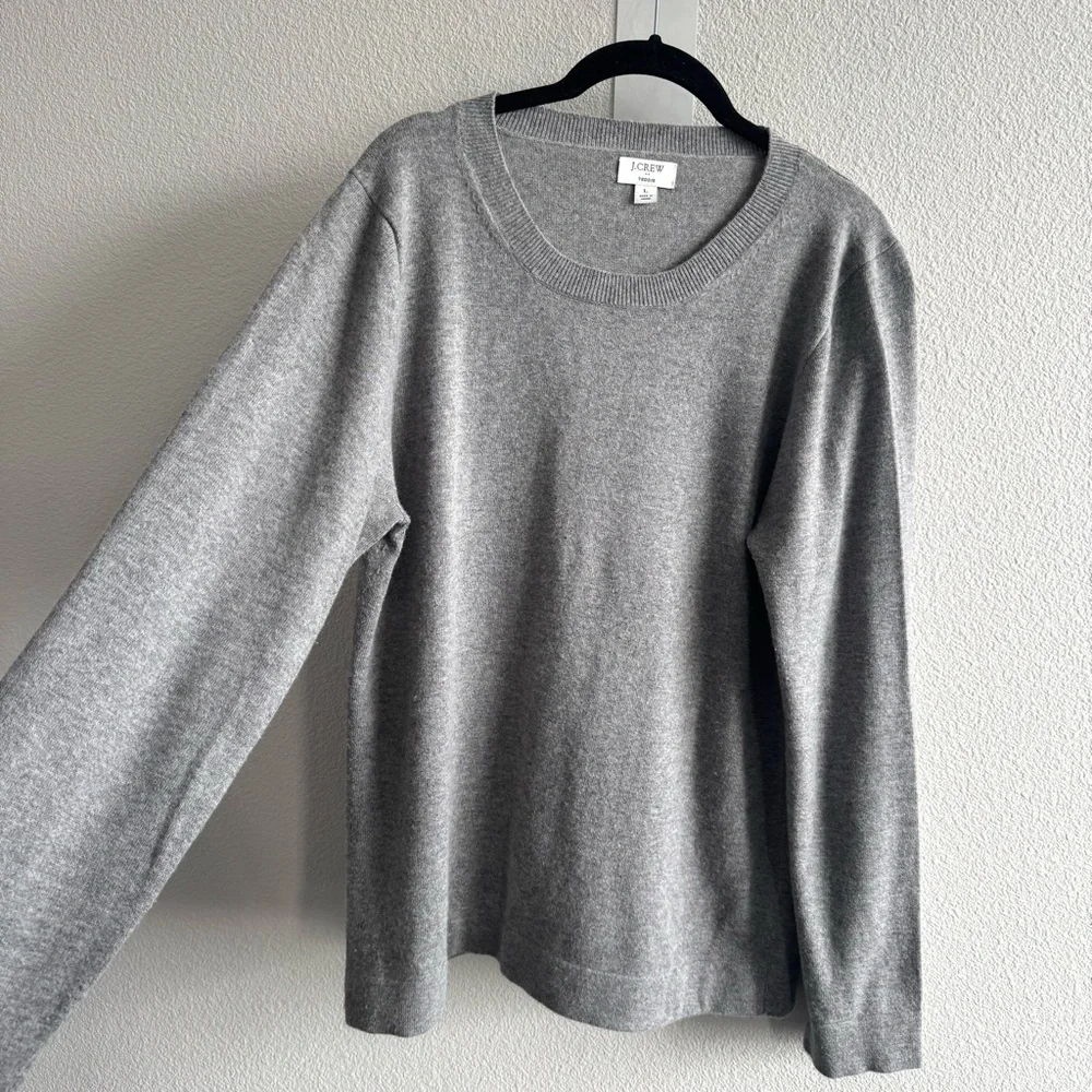 J. Crew Cotton-Wool Blend Teddie Sweater Grey Minimal Classic Fit Pullover